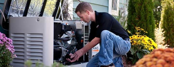 Generac-generator-service Certified Prime Generators technician repairing a standby generator in Prosper, TX after a power grid failure